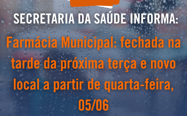 Foto de capa da notícia: Farmácia Municipal: fechada na tarde da próxima terça e novo local a partir de quarta