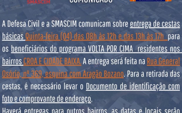 Foto de capa da notícia: Entrega de Cestas Básicas para cadastrados no Programa Volta por Cima