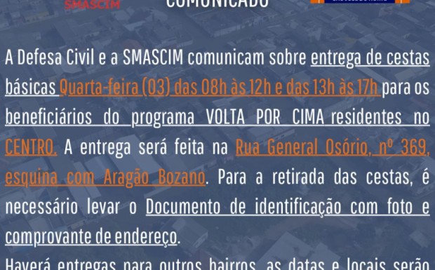 Foto de capa da notícia: Entrega de Cestas Básicas para cadastrados no Programa Volta por Cima