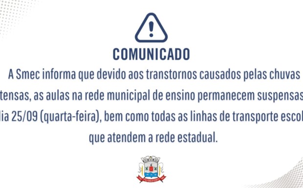 Foto de capa da notícia: Aulas Suspensas - 25/09